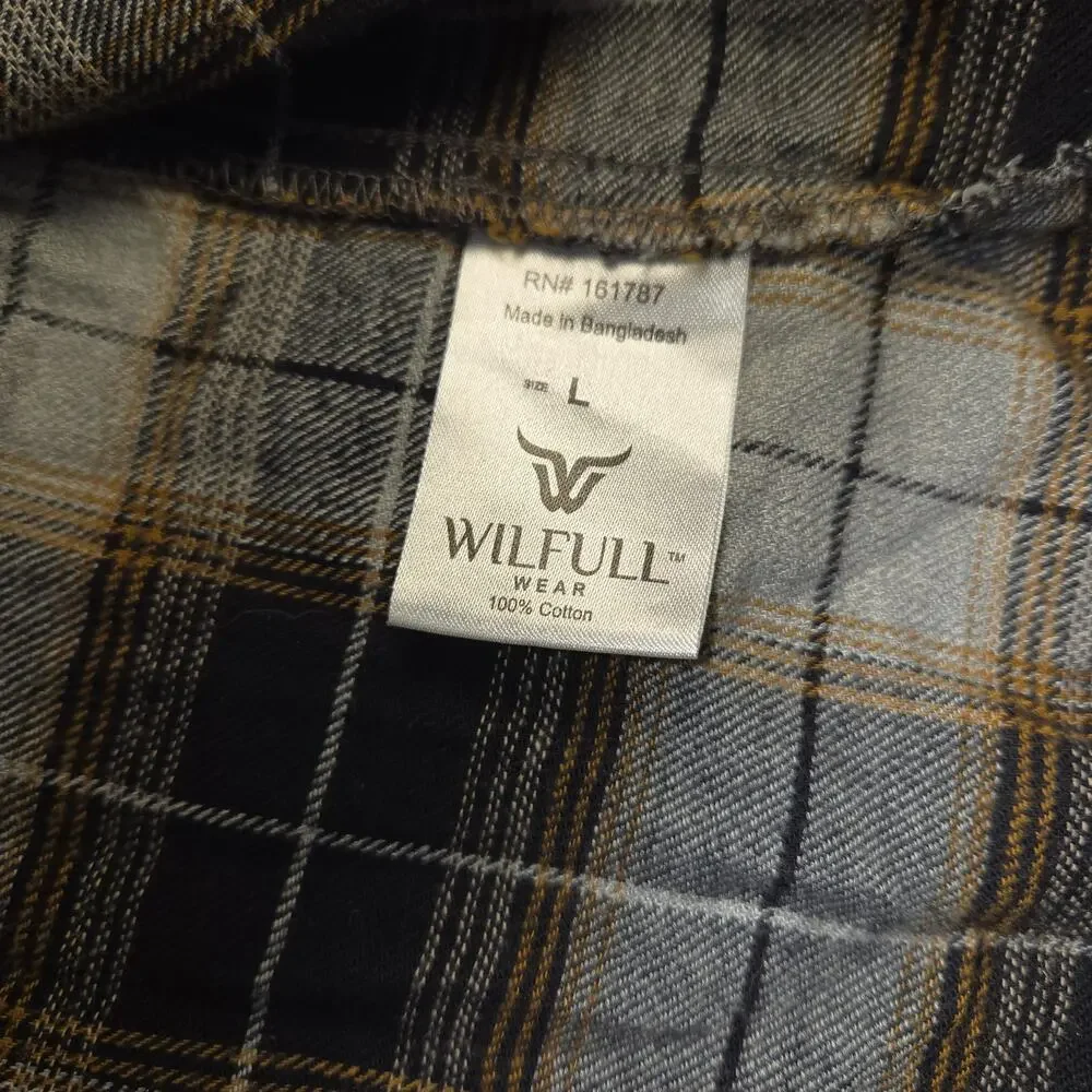 WilFull Womens Large Pearl Snap Shirt Brown‎ Plaid Western Outdoors Rodeo